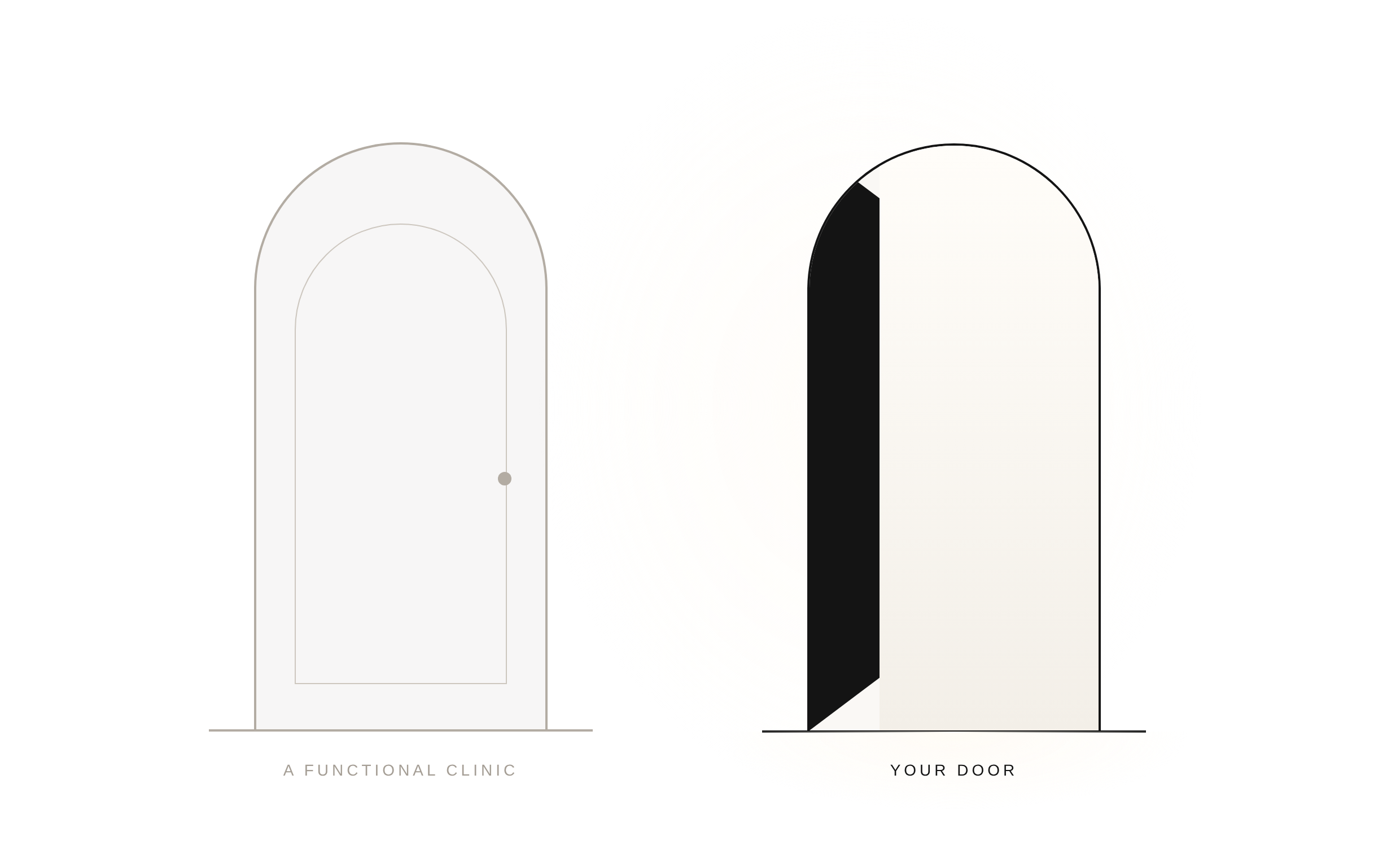 Two arched doors: a functional clinic door closed, and your door open