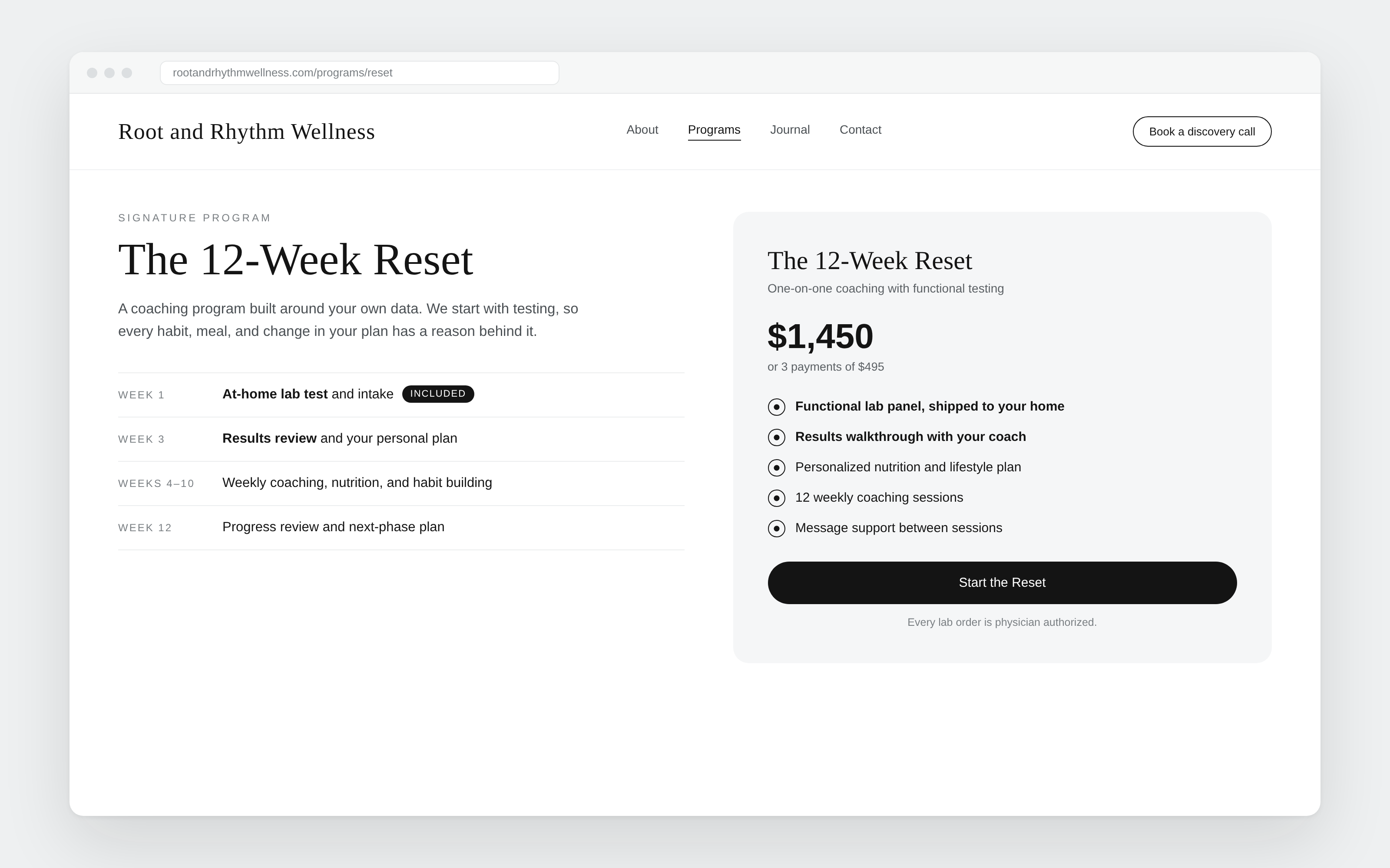 Root and Rhythm Wellness coach program with testing example